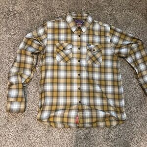 DIXXON FLANNEL LAGER Yellow and White Plaid Button Down Shirt